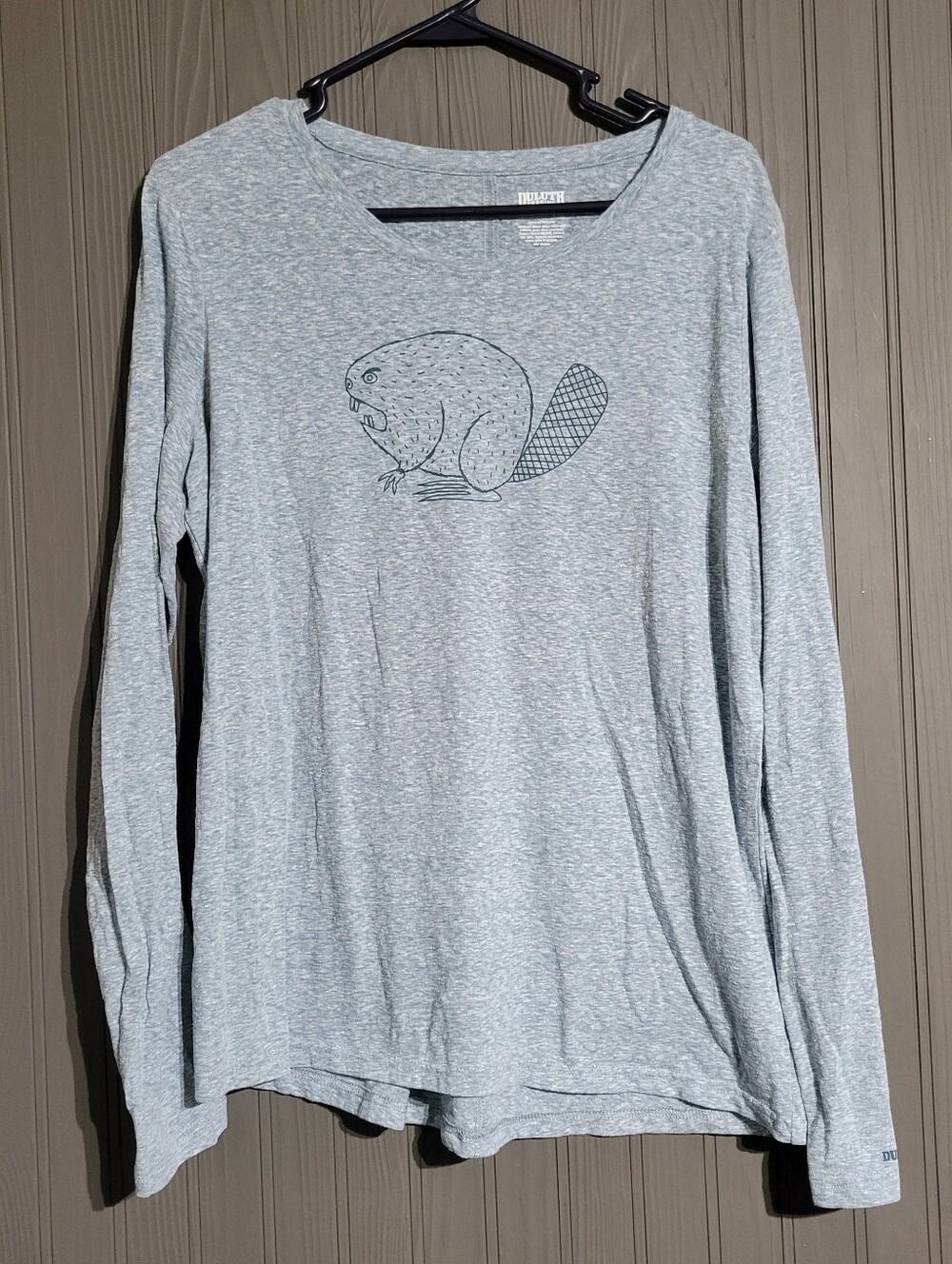 Duluth Trading Co Long Sleeve Graphic T-Shirt Angry Beaver Blue Women's Large